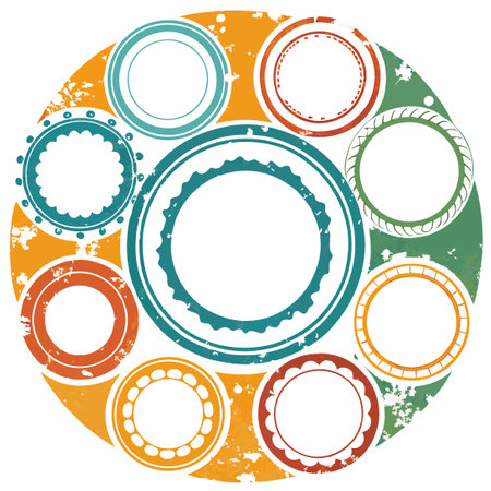 Collection of Distressed Circular Grunge Frames in Various Sizes and Stylesのイラスト素材