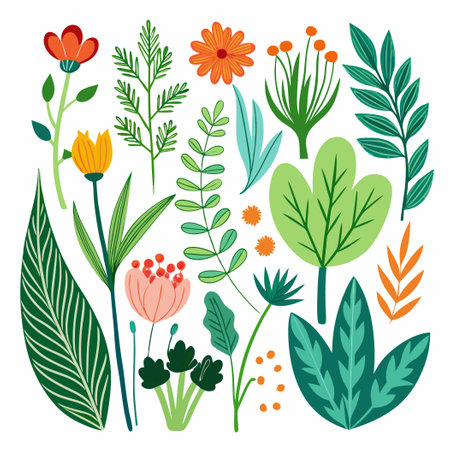 Hand Drawn Botanical Illustrations of Diverse Plants on White Backgroundのイラスト素材