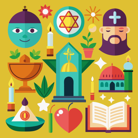 Collection of Intricately Illustrated Religious Symbols for Spiritual Inspirationのイラスト素材