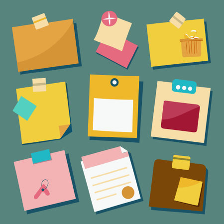 A Collection of 12 Vibrant Sticky Note Illustrations for Digital Decoration and Note-Takingのイラスト素材