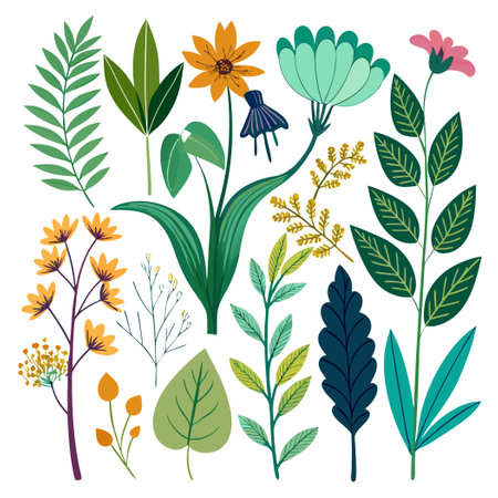 Handpicked Collection of Exquisitely Detailed Plant Illustrations in Minimalist Whiteのイラスト素材
