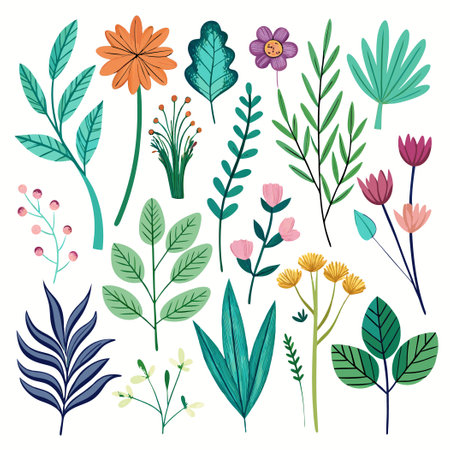 Delicate Hand-Drawn Plant Illustrations Isolated on a White Backgroundのイラスト素材