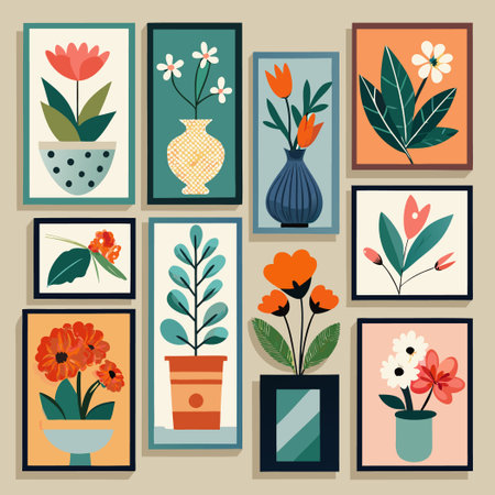 Elegant Display of Floral Artwork Adorning a Wallのイラスト素材