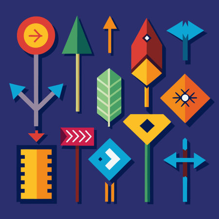 Comprehensive Collection of Illustrated Directional Arrow Signs for Navigation and Guidanceのイラスト素材