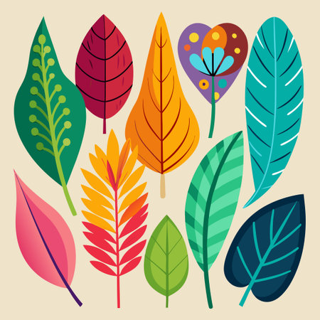 Vibrant and Diverse Collection of Colorful Leaf Clipart Illustrationsのイラスト素材