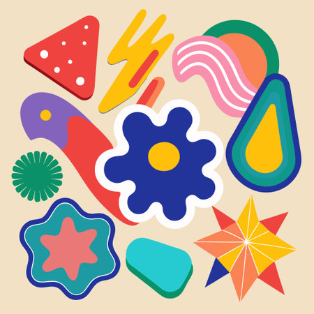 Vibrant and Abstract Sticker Set Featuring a Kaleidoscope of Shapesのイラスト素材