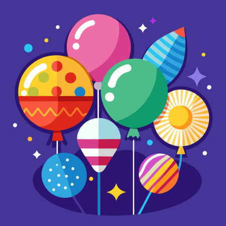Three Vibrant Colorful Festive Party Balloons Floating in the Airのイラスト素材