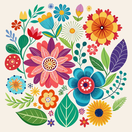 Vibrant Floral Motifs in a Comprehensive Clipart Collectionのイラスト素材
