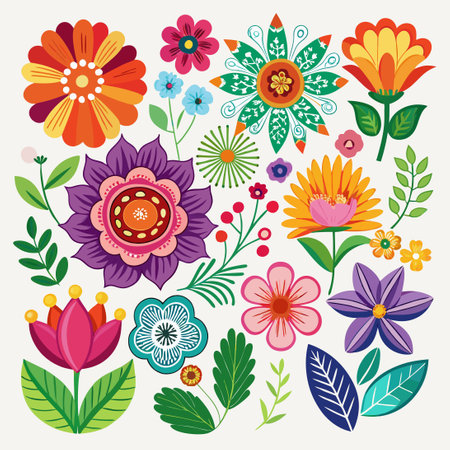 Vibrant Floral Clip Art Collection Featuring 15 Distinctive Designsのイラスト素材