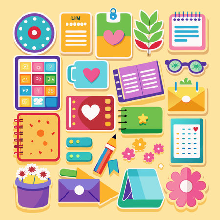 Comprehensive Collection of Colorful Planner Stickers for Daily Planning and Decorationのイラスト素材