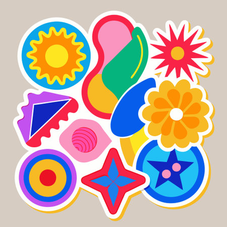 Vibrant and Eye-Catching Abstract Shapes Sticker Set for Creative Expressionsのイラスト素材