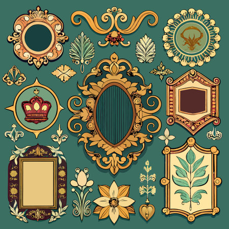 Set of vintage frames and decorative elements. Vector illustration in retro style.のイラスト素材
