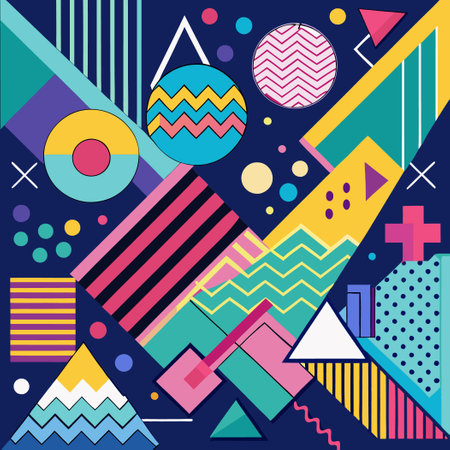 Colorful Memphis Style Vector Background with Geometric Patternsのイラスト素材