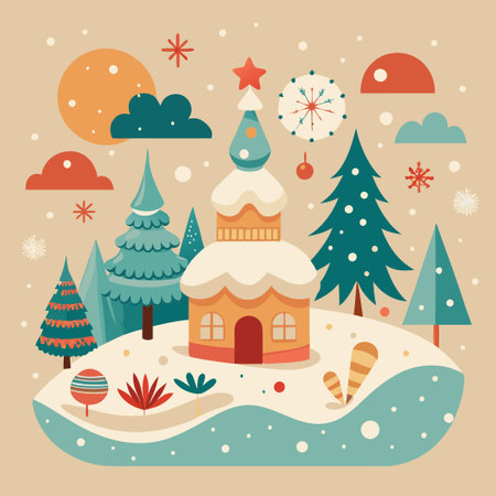 Cream Winter Background with Christmas Aesthetic Designのイラスト素材