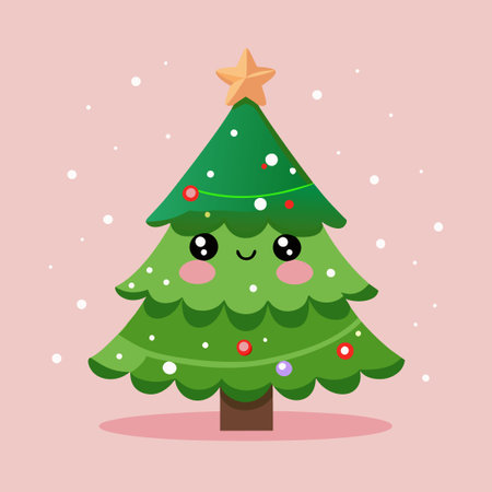 Adorable Christmas Tree Decorated with Festive Ornaments and Lightsのイラスト素材