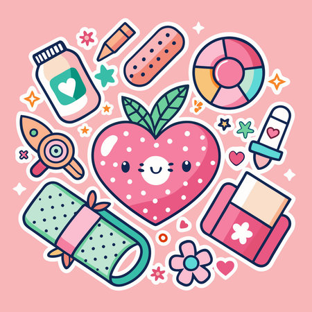 Adorable Pink Washi Tape Collage Element Vector Graphicのイラスト素材