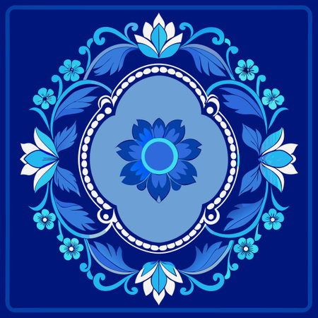 Blue Vintage Floral Frame with Delicate Ornaments for Decorationのイラスト素材