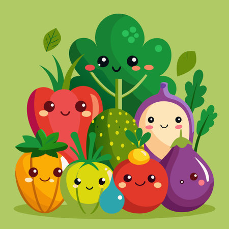 Adorable Vegetable Faces Bring Life to Healthy Eatingのイラスト素材