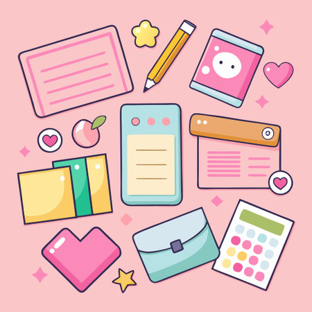 Pink Digital Notes with Stitch Accents for Vector Design Projectsのイラスト素材