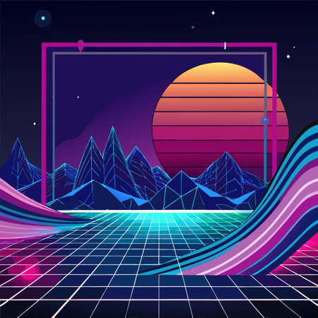 Abstract Digital Wave Background with Geometric Blue and Green Gradientsのイラスト素材