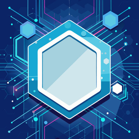 Abstract Digital Technology Background with Blue Hexagon Pattern Frameのイラスト素材