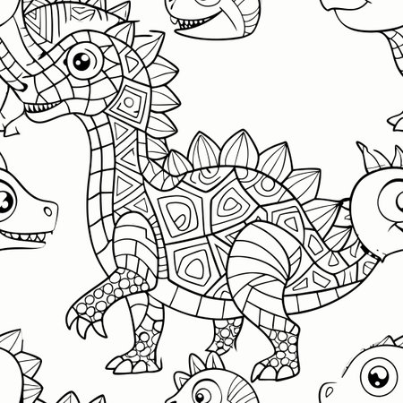 Creative Dinosaur Coloring Page for Young Artists and Coloring Enthusiastsのイラスト素材