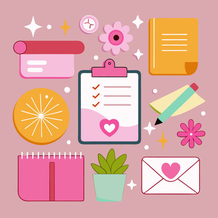 Pink Digital Note Vector Elements Perfect for Design Projectsのイラスト素材