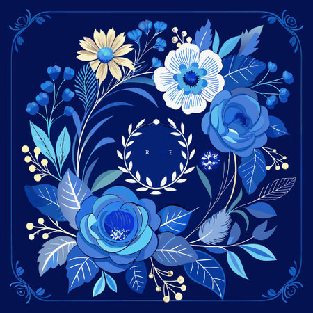Delicate Blue Floral Wedding Invitation Template with Elegant Designのイラスト素材