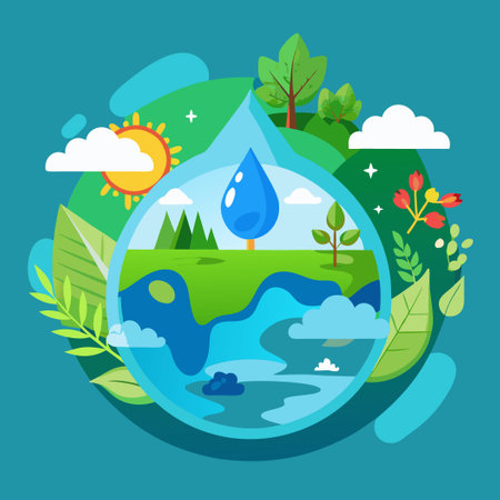 Nature's Crystal Drop Showcasing the Beauty of an Enchanting Ecosystem on Earthのイラスト素材