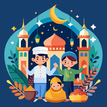 Eid Mubarak: A Joyous Celebration with Intricate Illustrationsのイラスト素材
