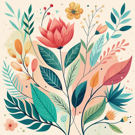 Hand-Drawn Leaves Accented on an Elegant Floral Backgroundのイラスト素材