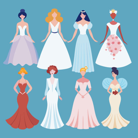 Stunning Collection of 5 Elegant Bridal Gown Illustrationsのイラスト素材