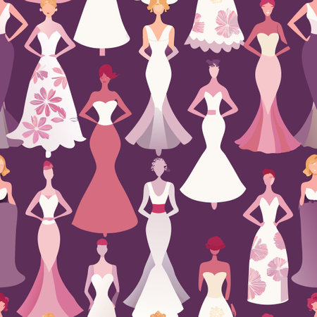 Stunning Illustrations of Graceful Bridesmaid Dresses in Diverse Hues and Stylesのイラスト素材