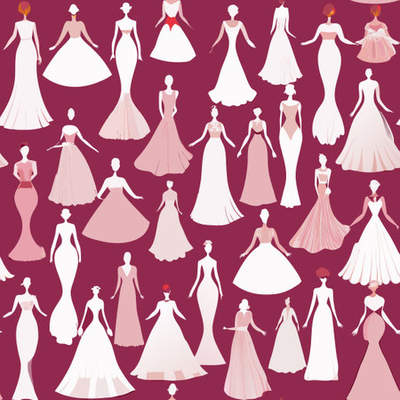 Enchanting Illustrations of Graceful Bridal Gowns in a Majestic Collectionのイラスト素材