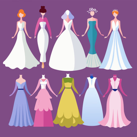 Enchanting and Romantic Collection of Elegant Bridal Gown Illustrationsのイラスト素材