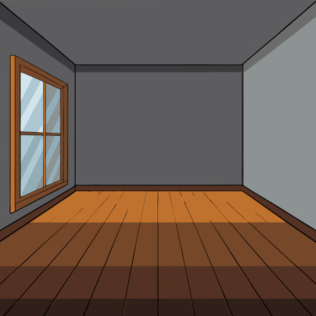 Gray-Walled Room with Wooden Floor and Ample Natural Lightのイラスト素材