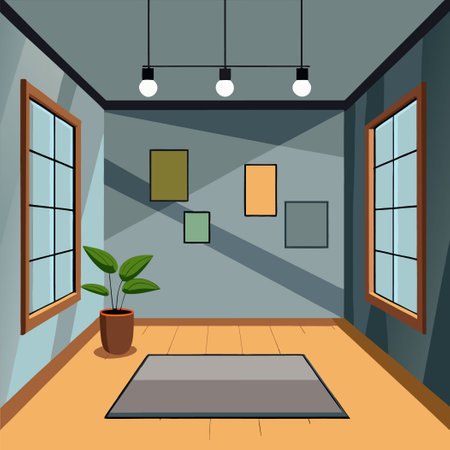 Minimalist Empty Room Wall Mockup in a Modern Loft Interiorのイラスト素材