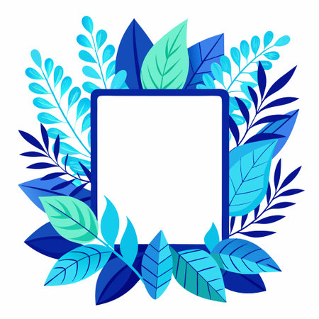 Serene Empty Picture Frame Adorned with Intricate Blue Foliageのイラスト素材