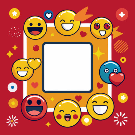 Vibrant Emoji Frames Adorning Diverse Backgroundsのイラスト素材