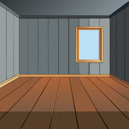 Vast Empty Room with Gray Walls and Warm Wooden Floorboardsのイラスト素材