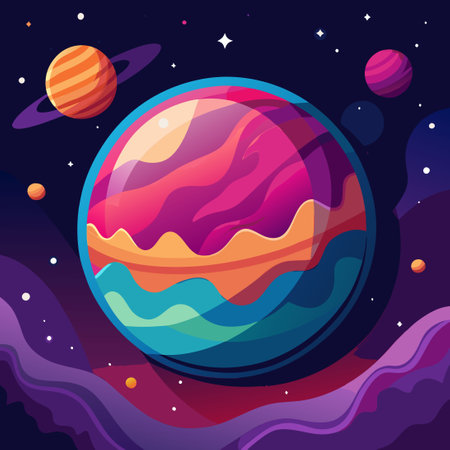 Celestial Tapestry of a Fictional Planet in a Starry Night Skyのイラスト素材