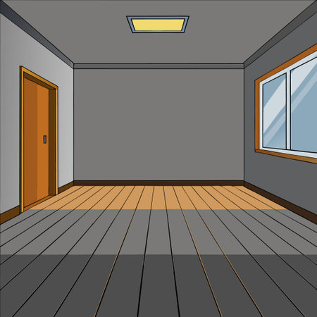 Vacant and Minimalist Room with Gray Walls and Warm Wooden Floorのイラスト素材
