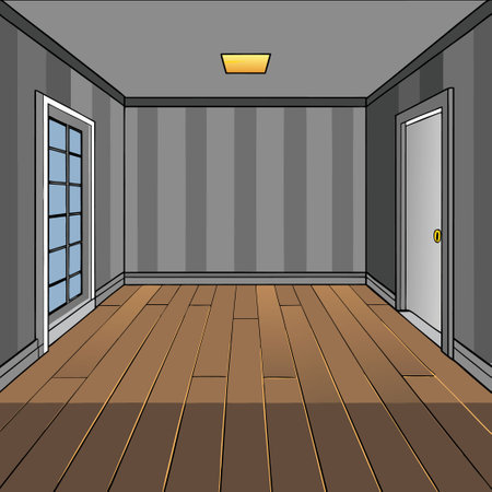 Minimalist Empty Room with Gray Walls and Warm Wooden Flooringのイラスト素材