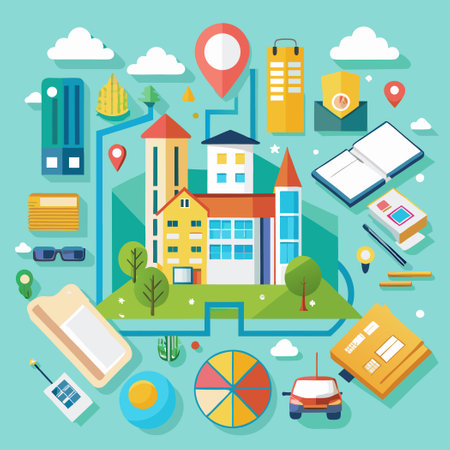 Visually Captivating Flat Lay Concept for Real Estate with Modern Elementsのイラスト素材