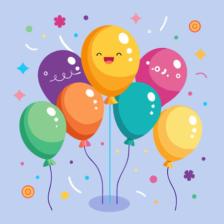 Colorful Flat-Style Balloons and Confetti for Birthday Celebrationのイラスト素材