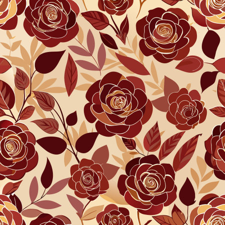 Stunning Floral Display: Brown and Maroon Roses with Lush Green Foliageのイラスト素材