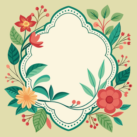 Vintage Rustic Floral Wooden Frame with Blank Copy Spaceのイラスト素材