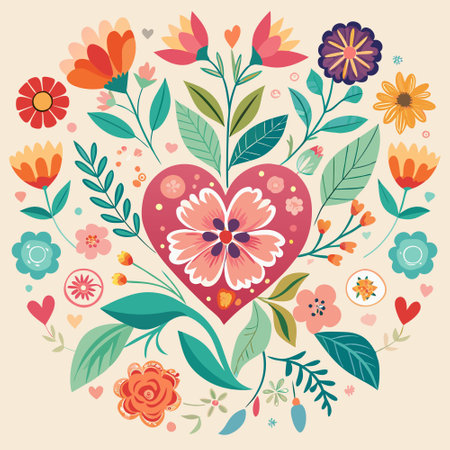 Seamless Floral Celebration Set with Vibrant Blooms and Intricate Patternsのイラスト素材