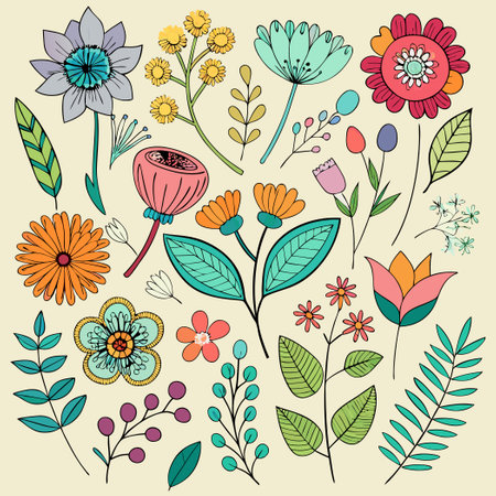 Delicate and Ornate Hand-Drawn Floral Doodle Collectionのイラスト素材