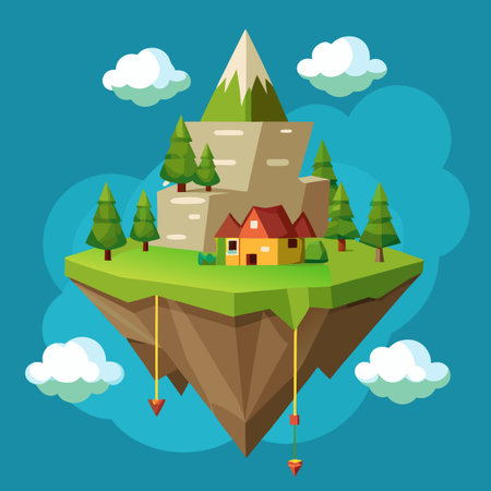 Ethereal Floating Island Hovering Amidst the Clouds with Majestic Serenityのイラスト素材